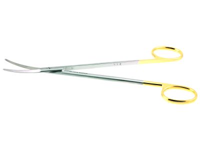 Kaye facelift (Rhytidectomy) scissors, 7'', curved TC blades, semi-sharp edges, micro serrated lower blade, blunt tips, gold ring handle