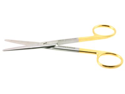 Mayo dissecting scissors, 5 1/2'',straight TC beveled blades, blunt tips, gold ring handle