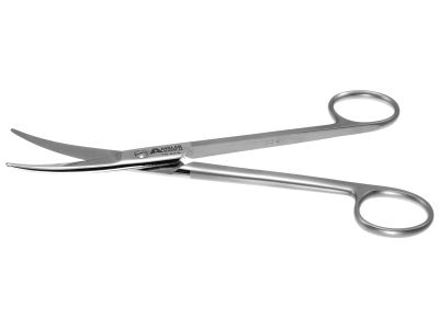 Mayo dissecting scissors, 6 3/4'',curved Superior-Cut beveled blades, micro serrated lower blade, blunt tips, frosted ring handle