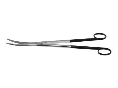 Mayo dissecting scissors, 11'',curved Superior-Cut beveled blades, micro serrated bottome blade, blunt tips, black ring handle