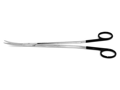 Gorney platysma scissors, 9'',curved beveled Superior-Cut blades, semi-sharp edges, micro serrated lower blade, blunt tips, black ring handle