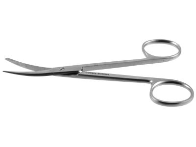Plastic surgery scissors, 4 3/4'',curved blades, sharp/blunt tips, ring handle