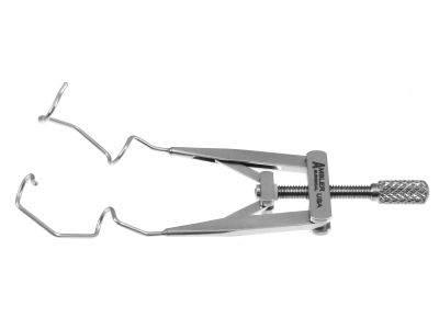 Kraff lid speculum, 3 1/4'', adult size, 19.0mm open v-wire blades, temporal approach, adjustable thumb-screw tension