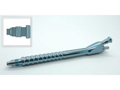 D&K screw-in I/A handpiece, 4 1/2'', multi-thread neck, luer lock, round handle, separates for cleaning internal parts, titanium