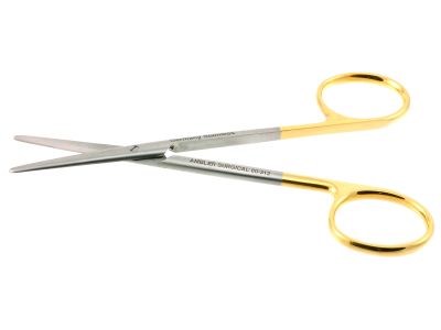 Strabismus scissors, 4 1/2'',straight TC blades, blunt tips, gold ring handle