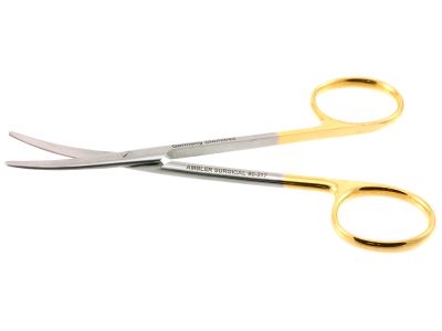 Strabismus scissors, 4 1/2'',curved TC blades, blunt tips, gold ring handle
