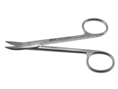 Wire cutting scissors, 4'', curved blades, serrated bottom blade, ring handle