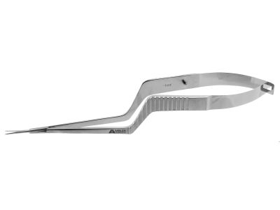 Yasargil microsurgical scissors, 6 1/2'',bayonet shanks, straight blades, sharp tips, flat handle