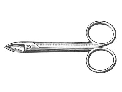 Crown and Collar wire cutting scissors, 4'', straight, serrated bottom blade, 0.8mm (21 gauge) max capacity, ring handle