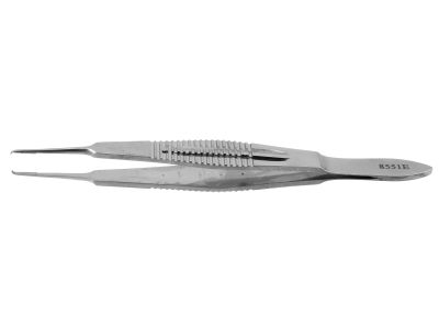 Castroviejo suturing forceps for laser, 4'',straight shafts, 0.9mm 1x2 teeth, flat handle