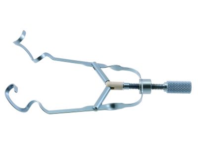 D&K Koch-Cionni lid speculum, adult size, 13.5mm open wire blades, temporal approach, adjustable thumb-screw tension, titanium