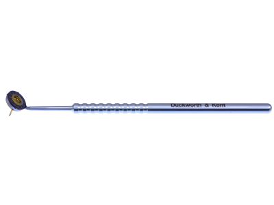 D&K Barrett dual axis Toric marker, 4 7/8'',angled 45º shaft, 2 rotating blades, measures 0º to 180º''5º increments, round handle, titanium