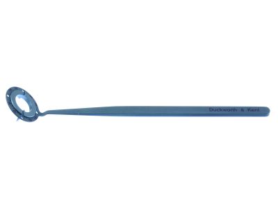 D&K Cionni Toric axis marker, 4 1/2'',angled 45º curved shaft, 2 rotating blades, measures 0º to 180º''10º increments, 11.0mm inside diameter, 15.0mm outside diameter, flat handle, titanium