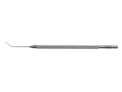 Jaffe-Bechert nucleus rotator, 4 1/2'',angled shaft, 9.0mm from bend to tip, blunt, forked tip, round handle