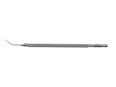 Pisacano nucleus rotator, 4 1/2'',angled shaft, 10.5mm from bend to tip, flat, blunt, disc-shaped vertical tip, round handle