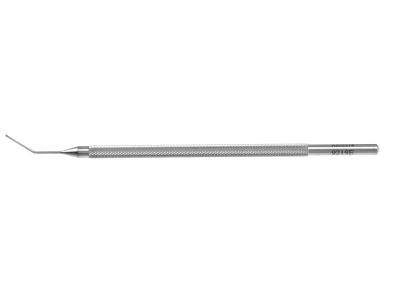 Pisacano nucleus rotator, 4 1/2'',angled shaft, 10.5mm from bend to tip, flat, blunt, disc-shaped horizontal tip, round handle