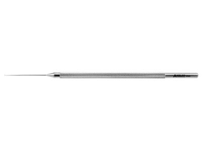 Bonn micro iris hook, 4 3/4'',straight shaft, extra delicate 0.6mm blunt tip, round handle