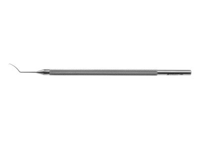Lewicky lens manipulating hook, 4 1/2'',vaulted shaft, 9.0mm from bend to tip, 0.15mm tip, round handle