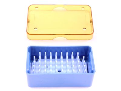 Mini plastic instrument sterilization tray, 1 1/2''W x 2 3/4''L x 1''H, deep base, lid, and silicone finger mat