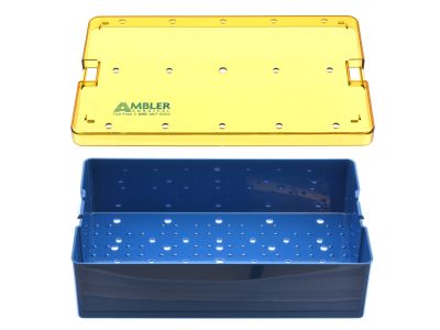 Microsurgical plastic instrument sterilization tray, 6'' W x 10'' L x 2 1/2'' H, deep base and lid