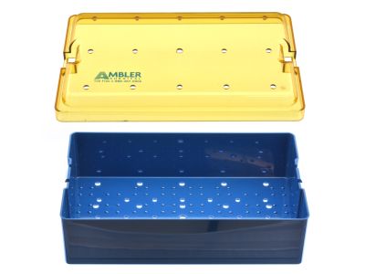 Microsurgical plastic instrument sterilization tray, 6'' W x 10'' L x 3'' H, deep base and dome lid