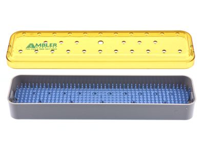 Plastic scope sterilization tray, 2 1/2''W x 12''L x 1 1/2''H, base, lid, and silicone finger mat, accommodates 2 scopes
