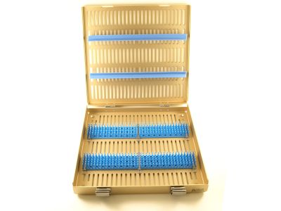 Microsurgical aluminum instrument sterilization tray, 10 1/2''W x 15''L x 1 1/2''H, silicone finger strips