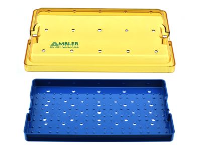 Microsurgical plastic instrument sterilization tray, 6'' W x 10'' L x 1 1/4'' H, base and dome lid
