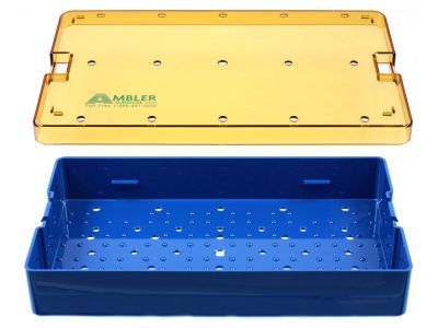 Microsurgical plastic instrument sterilization tray, 6''W x 10''L x 1 1/2''H, deep base and lid