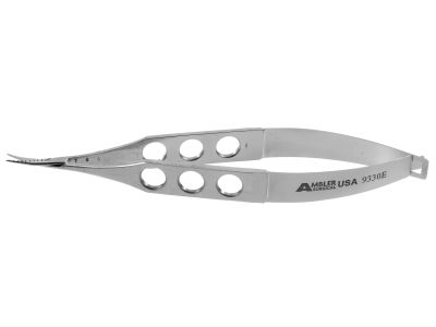 Sarkisian-Westcott conjunctival scissors, 4'',small, curved blades, (9) 1.0mm landmark etches, blunt tips, flat 3-hole handle