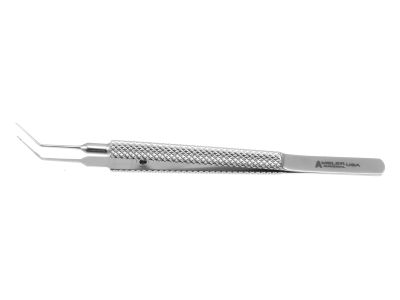 Charlie II DSAEK donor grasping forceps, 4 1/8'',angled shafts, 11.0mm from bend to tip, very delicate 2.0mm semi-pointed tips, 150 micron space between tips, round handle