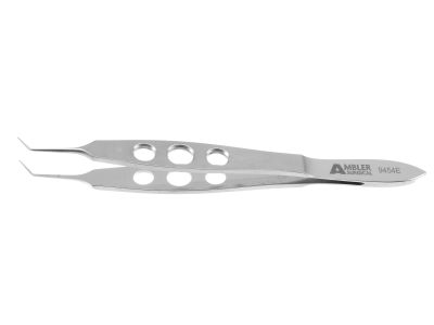 McPherson tying forceps, 3 7/8'',angled shafts, 5.0mm from bend to tip, 5.0mm tying platforms, flat 3-hole handle