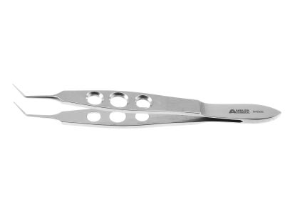 Kelman-McPherson tying forceps, 3 7/8'',angled shafts, 7.5mm from bend to tip, 7.0mm tying playforms, smooth jaws, flat 3-hole handle