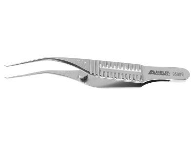 Dyson colibri forceps, 2 7/8'',very delicate, thin shanks, 0.12mm 1x2 teeth set at 45º, with tying platform, flat handle