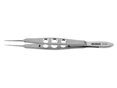 Castroviejo suturing forceps, 4 3/8'',straight shafts, 0.3mm 1x2 teeth, 5.5mm tying platforms, flat 3-hole handle