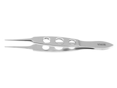 Bishop-Harmon tissue forceps, 3 3/8'',straight shafts, extra delicate, 0.3mm 1x2 teeth, flat 3-hole handle