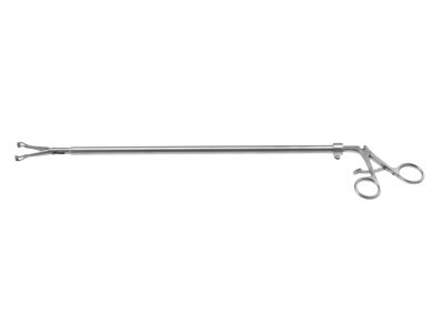 Babcock grasping forceps, non-rotatable, double-action, 10.0mm diameter, 370.0mm working length, insulated shaft, straight tips, serrated jaws, ring handle with ratchet catch