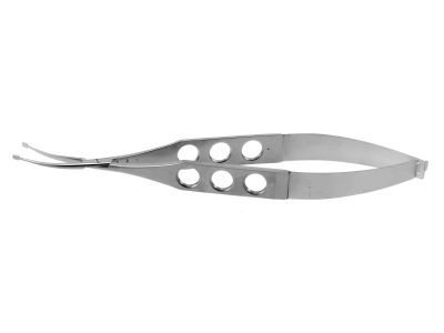 Shepard lens holding forceps, gently curved, duck-bill shaped jaws, cross-action flat 3-hole handle, without lock
