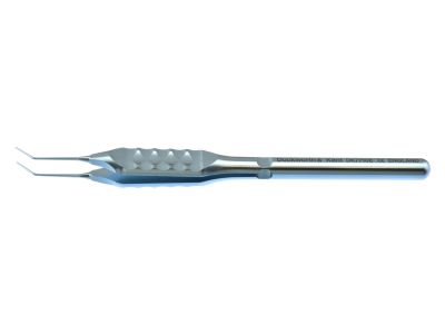 D&K IOL holding forceps, 4 1/4'', angled 45° shafts, 7.0mm bend to tip, polished inner jaw, flat handle, titanium