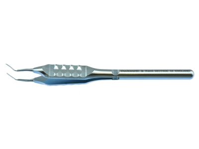 D&K IOL insertion forceps, 4 1/4'', angled 40º shafts, 7.5mm from bend to tip, highly polished biconvex jaw design, flat handle, titanium
