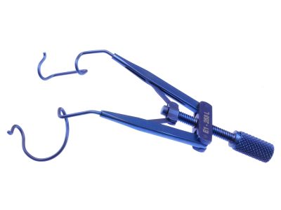 Ong glaucoma lid speculum, 12.5mm blades, for use in the left eye, nasal approach, adjustable thumb-screw tension, titanium