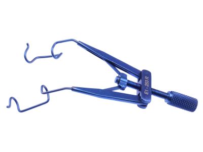 Ong glaucoma lid speculum, 12.5mm blades, for use in the right eye, nasal approach, adjustable thumb-screw tension, titanium