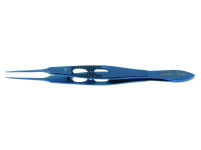 Castroviejo suturing forceps, 4 3/8'',straight shafts, 0.1mm 1x2 teeth, with tying platforms, flat handle, titanium