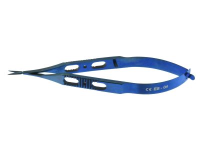 Vannas capsulotomy scissors, straight blades, flat handle, titanium