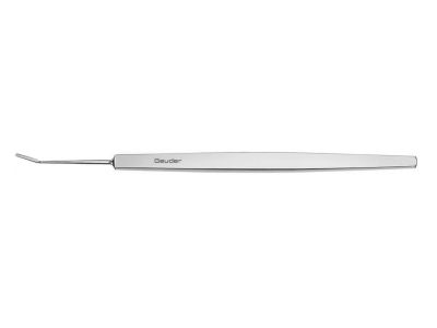Bangerter iris spatula, 4 7/8'', angled, 8.0mm long x 1.5mm wide blade, flat handle