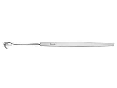 Axenfeld lacrimal sac retractor, 5 1/2'', rigid shaft, 4 blunt prongs, 9.0mm wide, flat handle