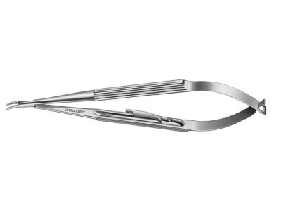 Jacobi needle holder, 4 1/2'', extra delicate, curved 5.0mm smooth jaws, round handle, without lock