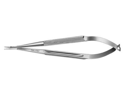 Jacobi needle holder, 4 1/2'', extra delicate, straight, 5.0mm smooth jaws, round handle, without lock