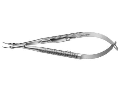Troutman needle holder, 4'', extra delicate, curved, 10.0mm smooth jaws, round handle, with lock
