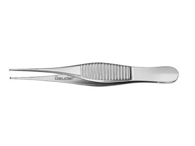 Iris forceps, 2 7/8'', delicate, straight shafts, 1x2 teeth, flat handle